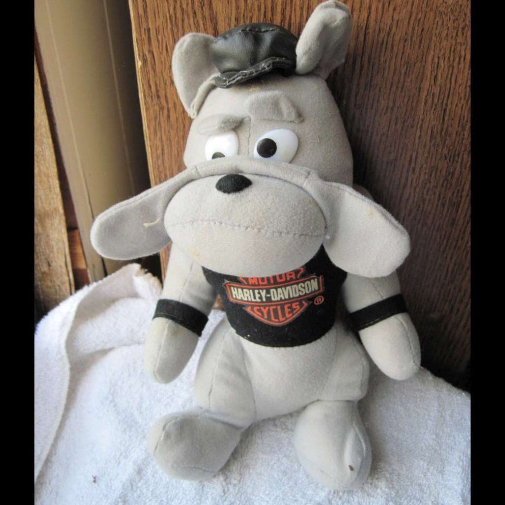 Harley Davidson Motorcycles Gray Bulldog Stuffed Animal Plush Toy Collectible